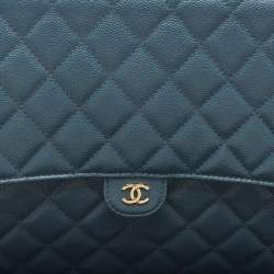 Chanel Blue Quilted Caviar Leather Classic CC Flap Zip Pouch Clutch