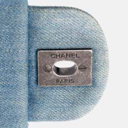 Chanel Blue Medium Embroidered Denim Perfume Bottle Single Flap