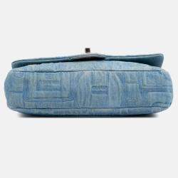Chanel Blue Medium Embroidered Denim Perfume Bottle Single Flap