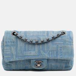 Chanel Blue Medium Embroidered Denim Perfume Bottle Single Flap