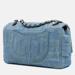 Chanel Blue Medium Embroidered Denim Perfume Bottle Single Flap