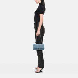 Chanel Blue Medium Embroidered Denim Perfume Bottle Single Flap