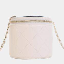 Chanel White CC Lambskin Round Vanity Case