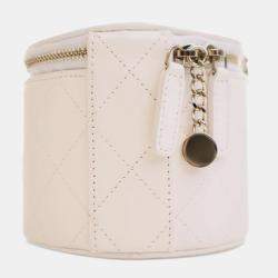 Chanel White CC Lambskin Round Vanity Case
