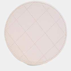 Chanel White CC Lambskin Round Vanity Case