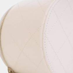 Chanel White CC Lambskin Round Vanity Case