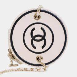 Chanel White CC Lambskin Round Vanity Case
