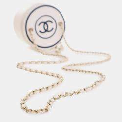 Chanel White CC Lambskin Round Vanity Case
