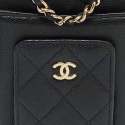 Chanel Black Quilted Caviar Leather O-Phone Holder Crossbody Bag