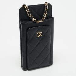 Chanel Black Quilted Caviar Leather O-Phone Holder Crossbody Bag