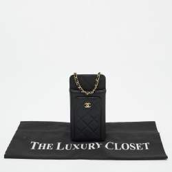 Chanel Black Quilted Caviar Leather O-Phone Holder Crossbody Bag