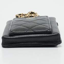 Chanel Black Quilted Caviar Leather O-Phone Holder Crossbody Bag