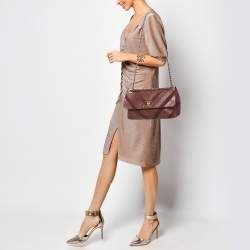 Chanel Burgundy Chevron Leather and Suede Surpique CC Flap Shoulder Bag