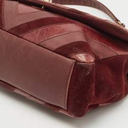 Chanel Burgundy Chevron Leather and Suede Surpique CC Flap Shoulder Bag
