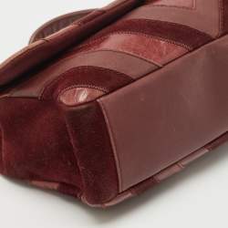 Chanel Burgundy Chevron Leather and Suede Surpique CC Flap Shoulder Bag
