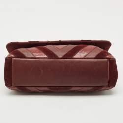 Chanel Burgundy Chevron Leather and Suede Surpique CC Flap Shoulder Bag