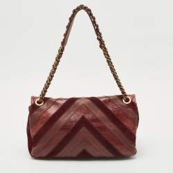 Chanel Burgundy Chevron Leather and Suede Surpique CC Flap Shoulder Bag