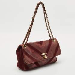 Chanel Burgundy Chevron Leather and Suede Surpique CC Flap Shoulder Bag