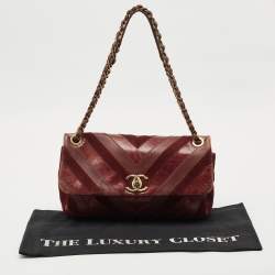 Chanel Burgundy Chevron Leather and Suede Surpique CC Flap Shoulder Bag