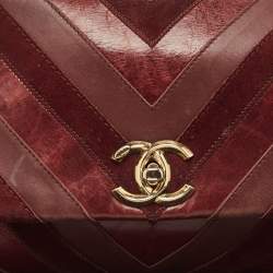 Chanel Burgundy Chevron Leather and Suede Surpique CC Flap Shoulder Bag