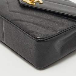 Pre Owned Chanel Black Chevron Leather Large Vintage Classic Flap Bag