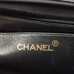 Pre Owned Chanel Black Chevron Leather Large Vintage Classic Flap Bag
