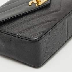 Pre Owned Chanel Black Chevron Leather Large Vintage Classic Flap Bag