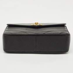 Pre Owned Chanel Black Chevron Leather Large Vintage Classic Flap Bag