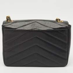 Pre Owned Chanel Black Chevron Leather Large Vintage Classic Flap Bag