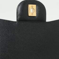 Pre Owned Chanel Black Quilted Caviar Leather Jumbo Classic Double Flap Bag