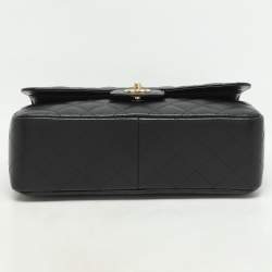 Pre Owned Chanel Black Quilted Caviar Leather Jumbo Classic Double Flap Bag
