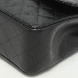 Pre Owned Chanel Black Quilted Caviar Leather Jumbo Classic Double Flap Bag
