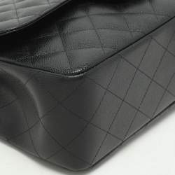 Pre Owned Chanel Black Quilted Caviar Leather Jumbo Classic Double Flap Bag