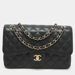 Chanel Black Quilted Caviar Leather Jumbo Classic Double Flap Bag