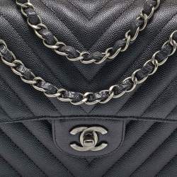Chanel Black Chevron Caviar Leather Medium Classic Double Flap Bag