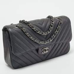 Chanel Black Chevron Caviar Leather Medium Classic Double Flap Bag