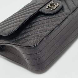 Chanel Black Chevron Caviar Leather Medium Classic Double Flap Bag