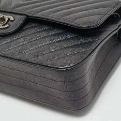 Chanel Black Chevron Caviar Leather Medium Classic Double Flap Bag