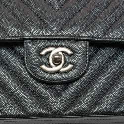 Chanel Black Chevron Caviar Leather Medium Classic Double Flap Bag