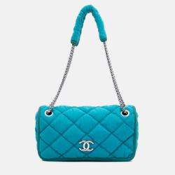 Chanel Blue Small Quilted Nylon Bubble Flap
