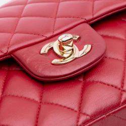 Chanel Red Medium Classic Lambskin Double Flap