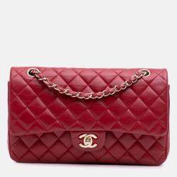 Chanel Red Medium Classic Lambskin Double Flap