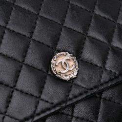 Chanel Black CC Quilted Lambskin Wallet On Chain