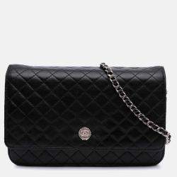 Chanel Black CC Quilted Lambskin Wallet On Chain