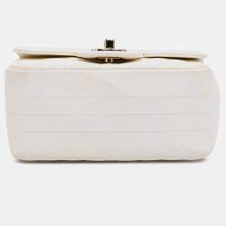 Pre Owned Chanel White Mini Square Classic Chevron Lambskin Single Flap