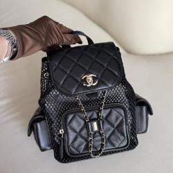 Chanel Duma Backpack Black and Gold Hollow Design Chip Model