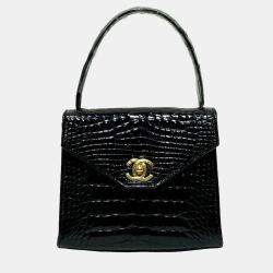 Chanel Vintage Rare Mini Kelly Black Crocodile Handbag