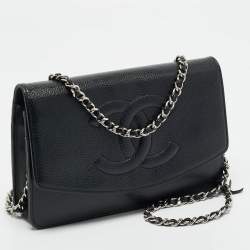 Pre Owned Chanel Black Caviar Leather CC Timeless Wallet On Chain