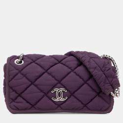 Chanel Purple Small Quilted Nylon Bubble Flap