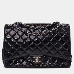 Chanel Black Maxi Classic Patent Double Flap